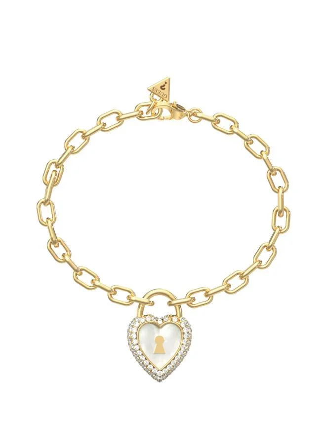 GUESS Pearly Heart Lock Chain Bracelet